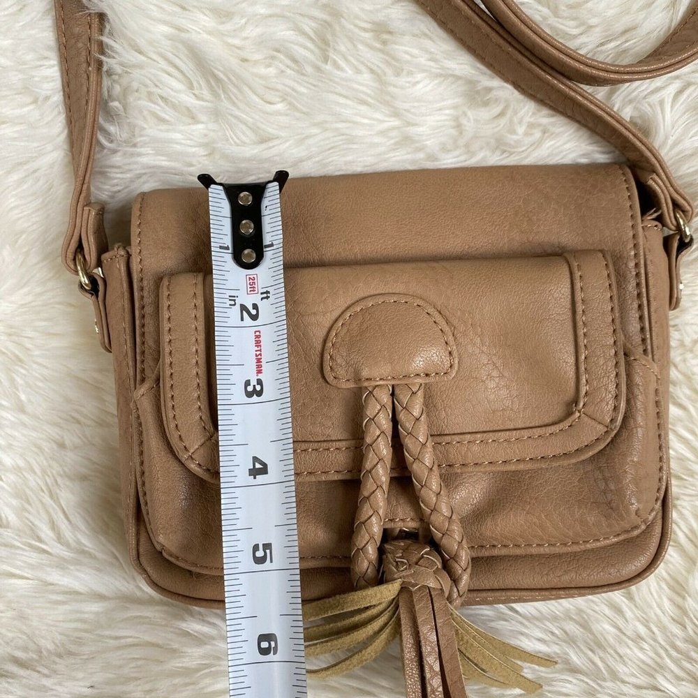 Big Buddha Crossbody Purse Mini Saddle Bag Faux Leather Tassel Beige Cute Boho - Picture 2 of 12